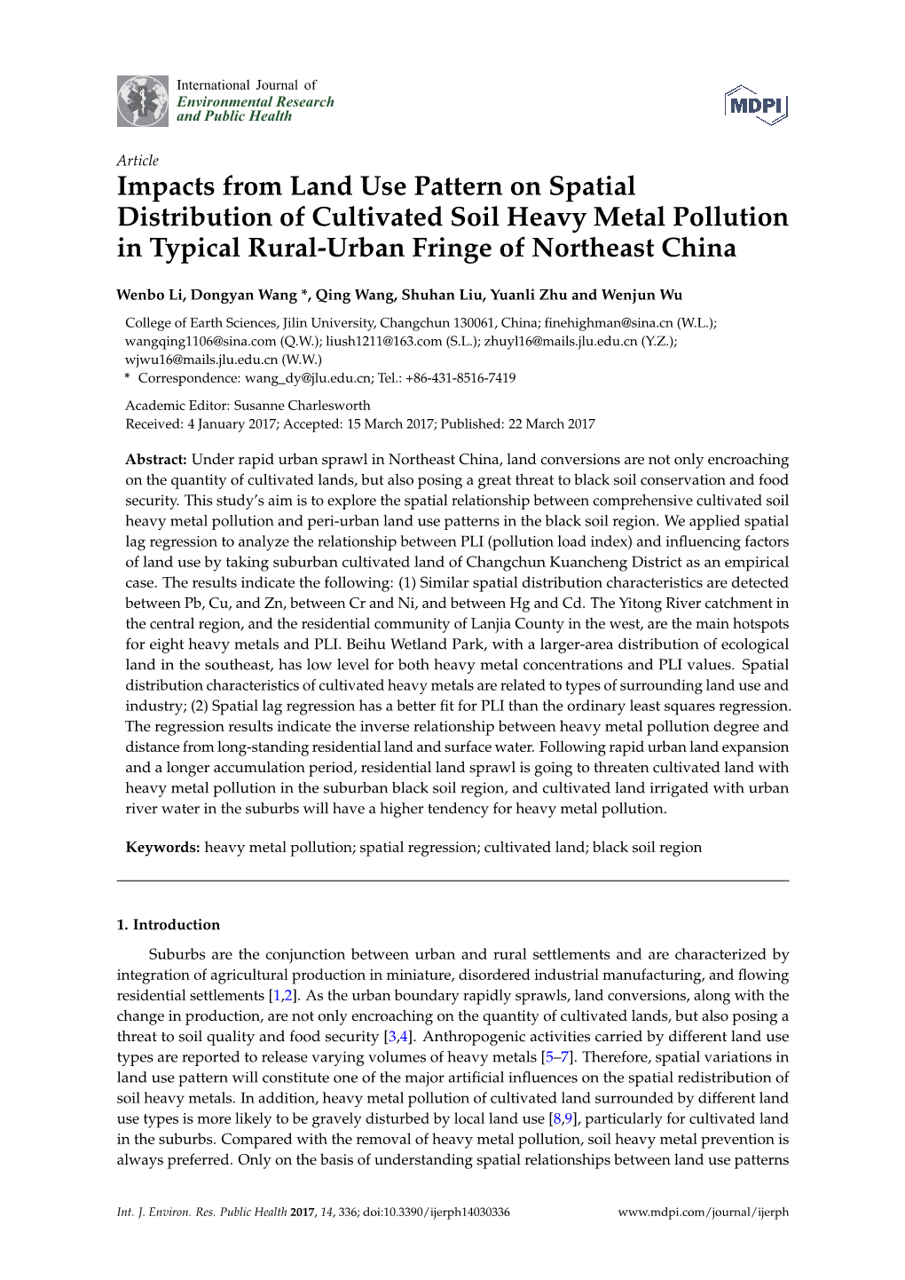 Impacts from Land Use Pattern on Spatial Distribution of Cultivated Soil Heavy Metal Pollution in Typical Rural-Urban Fringe of Northeast China