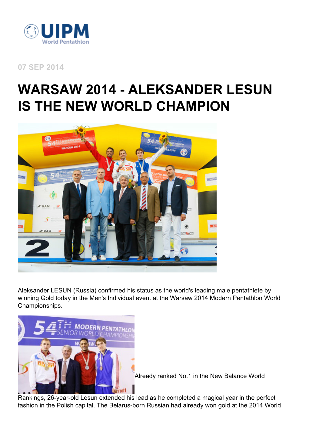 Aleksander Lesun Is the New World Champion