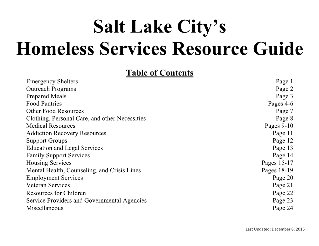Salt Lake City's Homeless Services Resource Guide