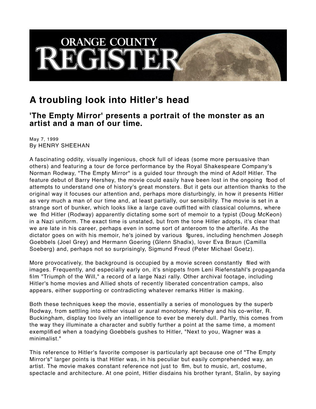 A Troubling Look Into Hitler's Head 'The Empty Mirror' Presents a Portrait of the Monster As an Artist and a Man of Our Time