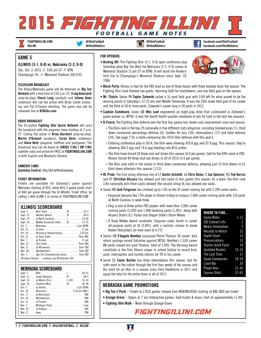Game 5 Illinois Scoreboard Nebraska Scoreboard Nebraska Game Promotions Football Game Notes
