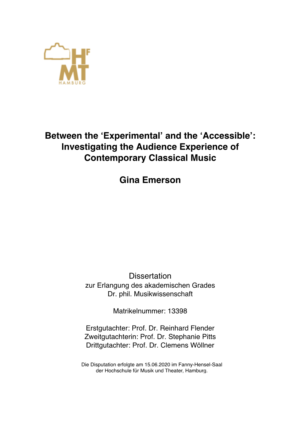 Investigating the Audience Experience of Contemporary Classical Music G