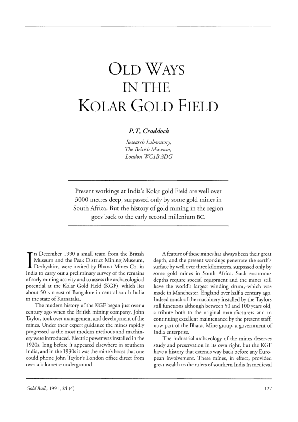 Old Ways in the Kolar Gold Field