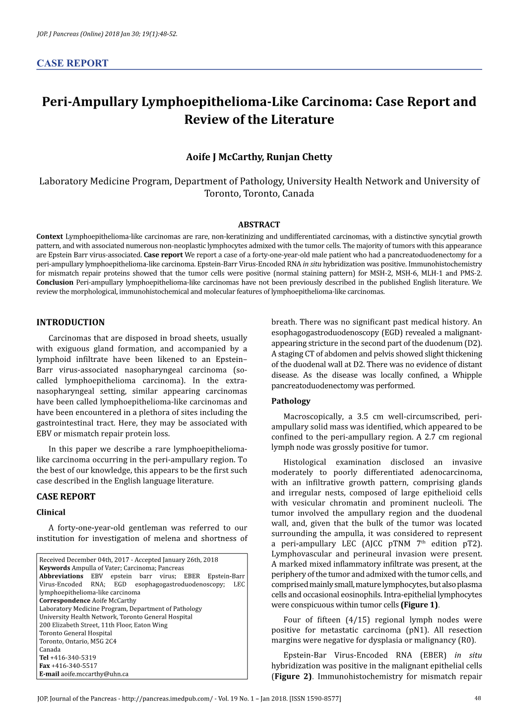 Peri-Ampullary Lymphoepithelioma-Like Carcinoma: Case Report and Review of the Literature