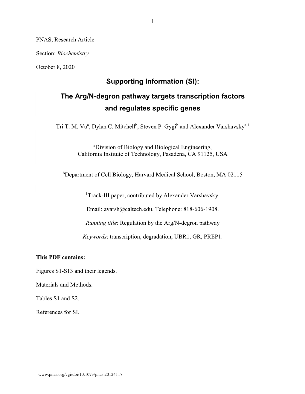 Arg/N-Degron Pathway Targets Transcription Factors and Regulates Specific Genes