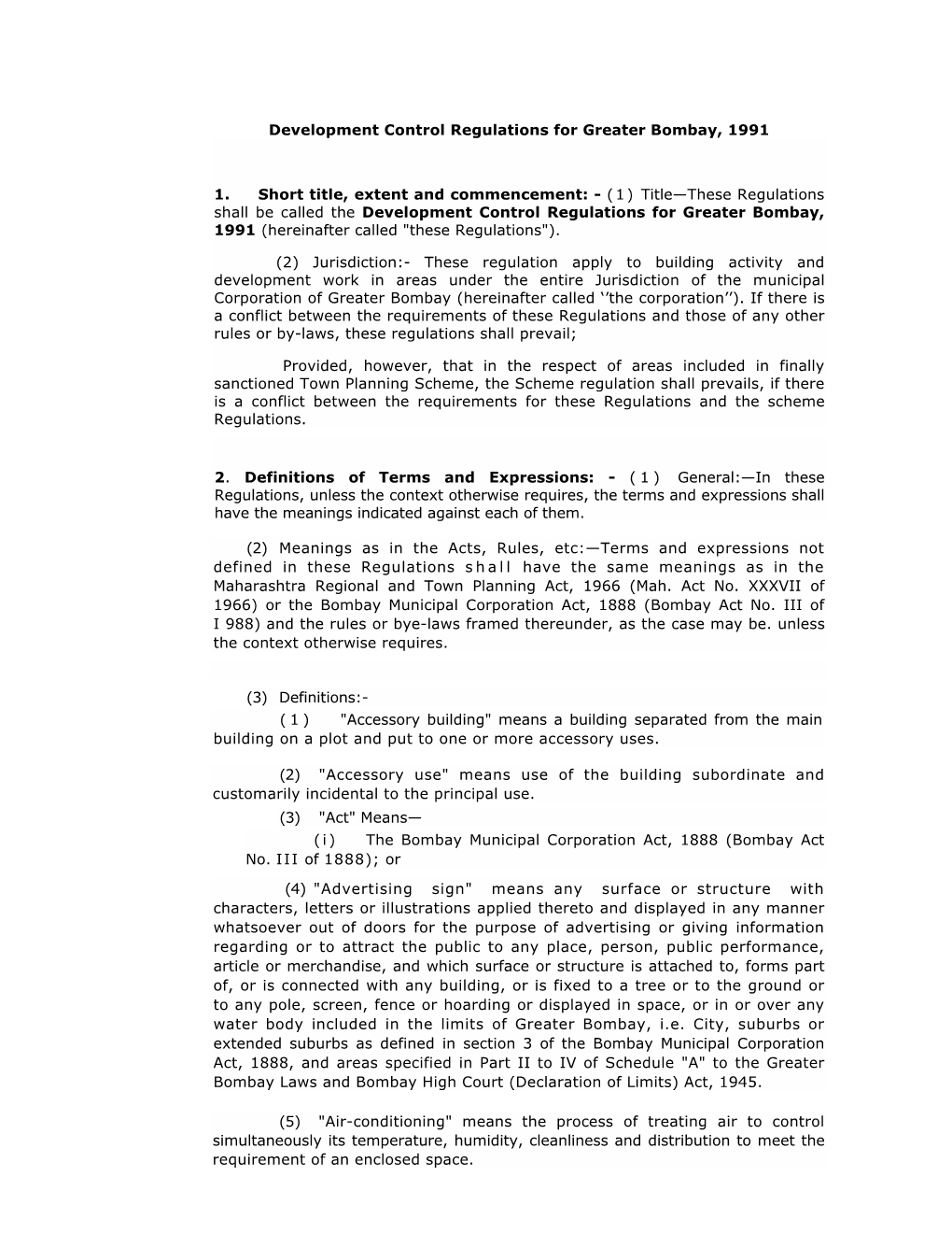 Development Control Regulations for Greater Bombay, 1991