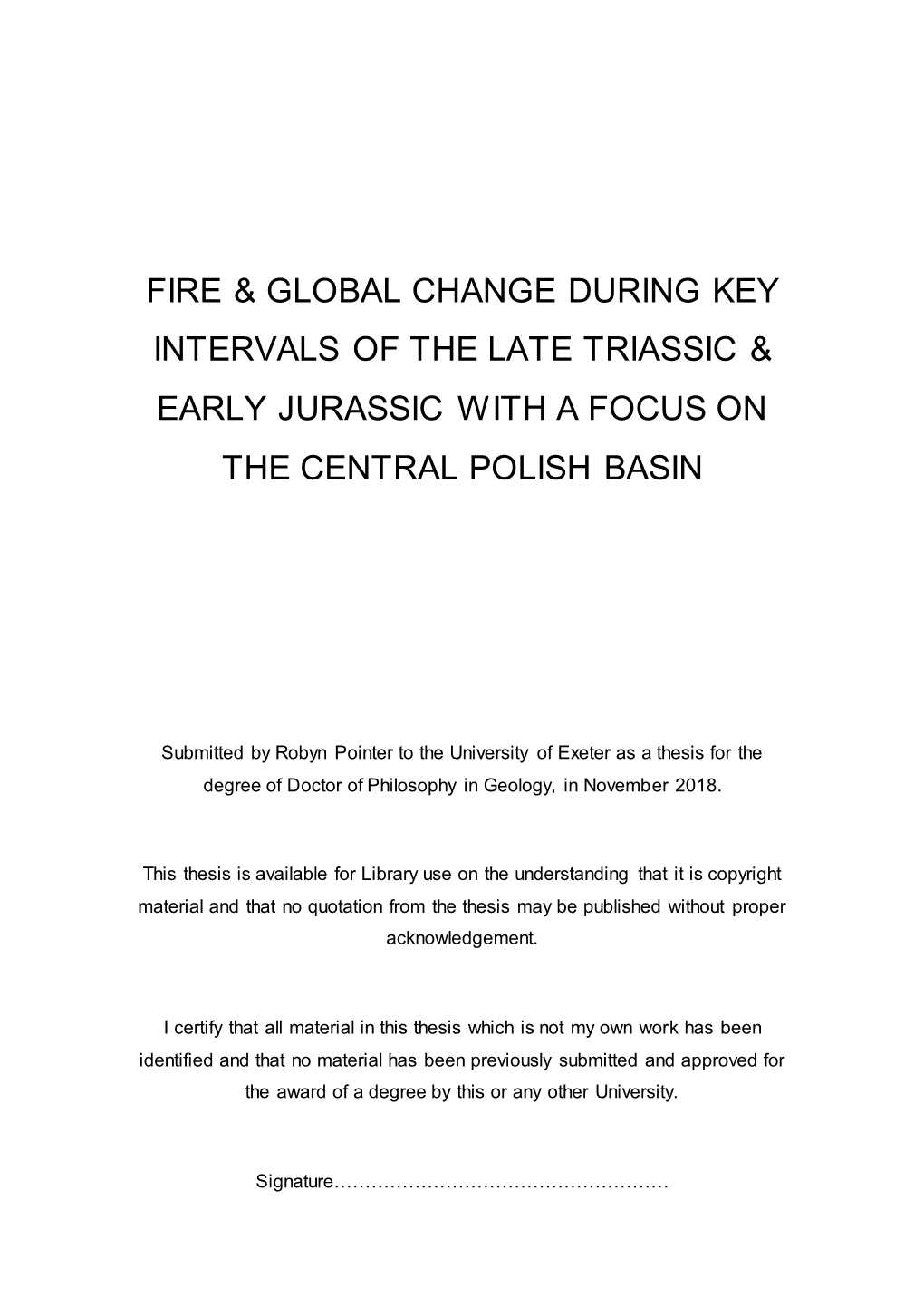 Fire & Global Change During Key Intervals of the Late Triassic & Early Jurassic with a Focus on the Central Polish Basin