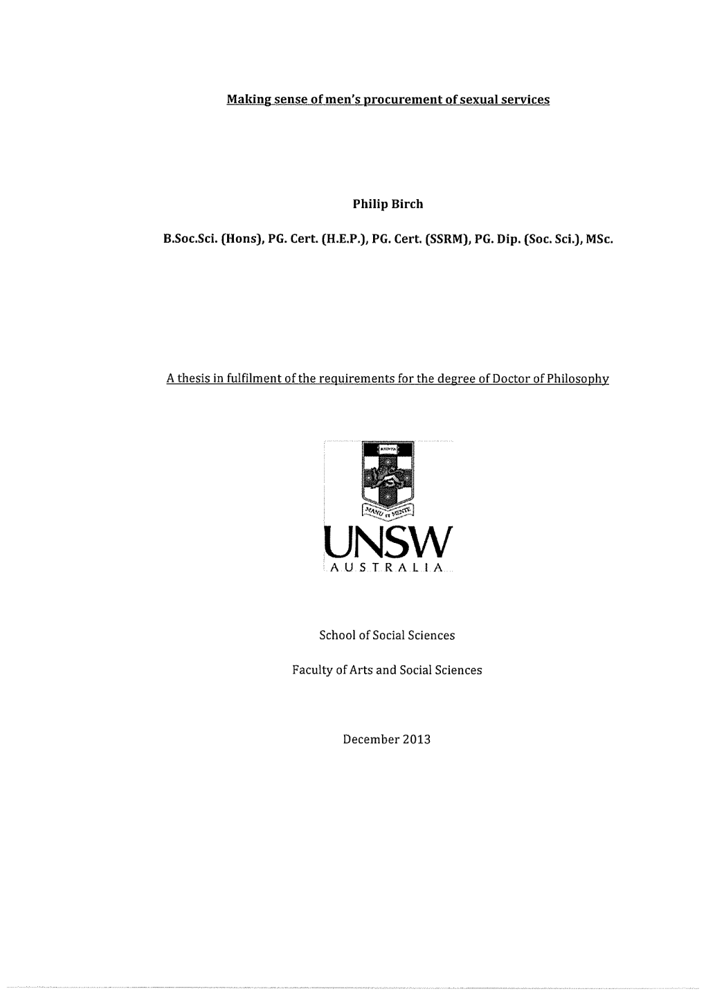 Making Sense of Men's Procurement of Sexual Services Philip