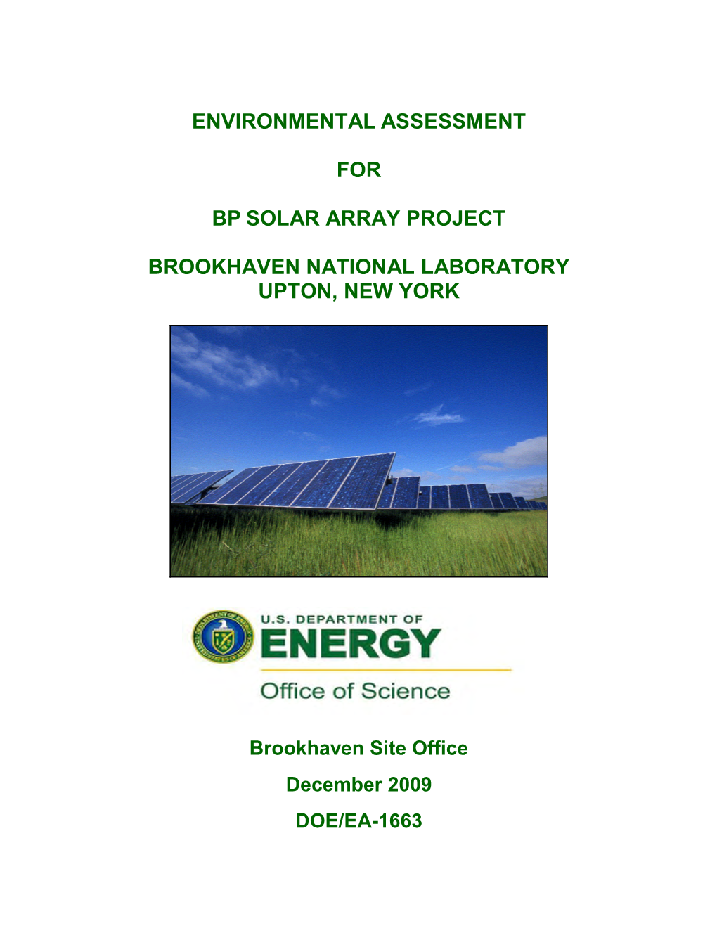 DOE/EA-1663: Environmental Assessment for BP Solar Array