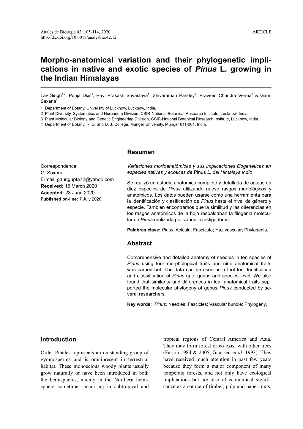 Morpho-Anatomical Variation and Their Phylogenetic Implications in Native