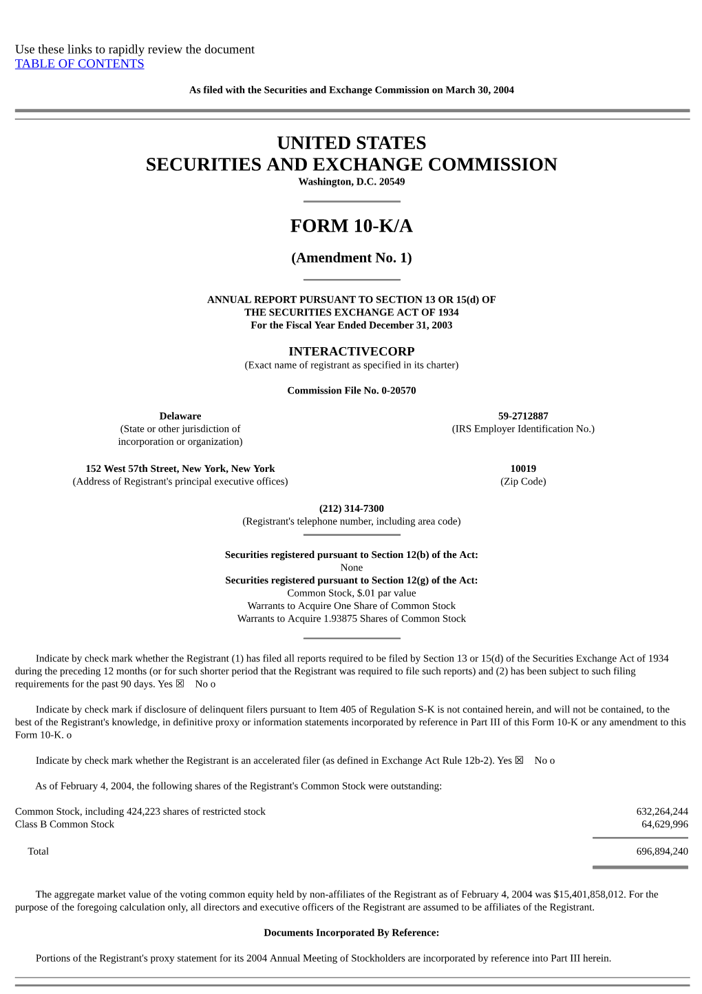 United States Securities and Exchange Commission Form 10-K/A