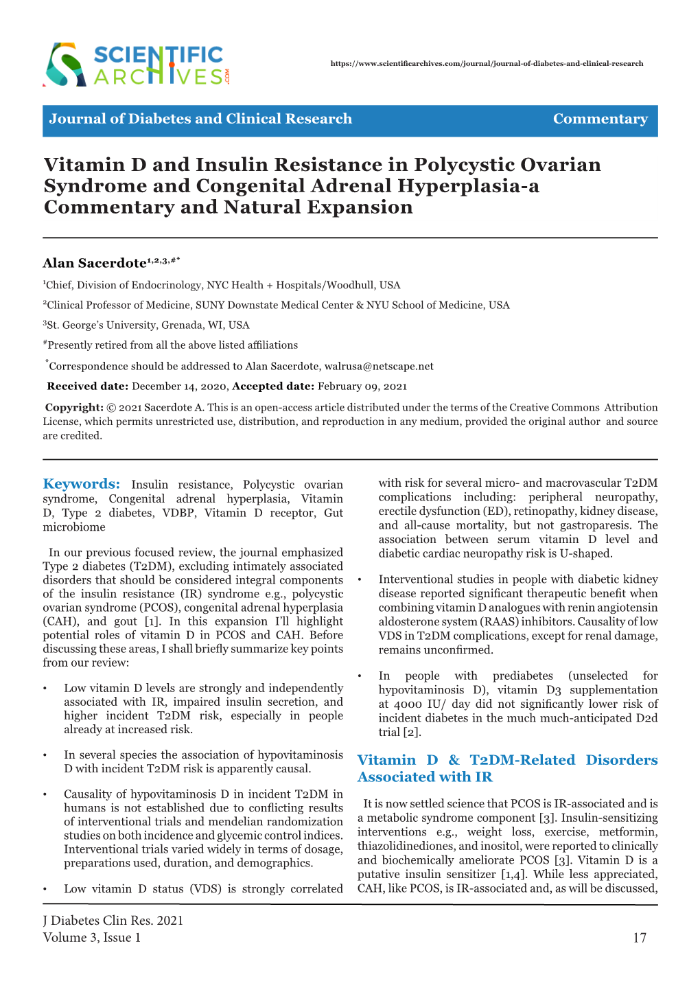 Vitamin D and Insulin Resistance in Polycystic Ovarian Syndrome and Congenital Adrenal Hyperplasia-A Commentary and Natural Expansion