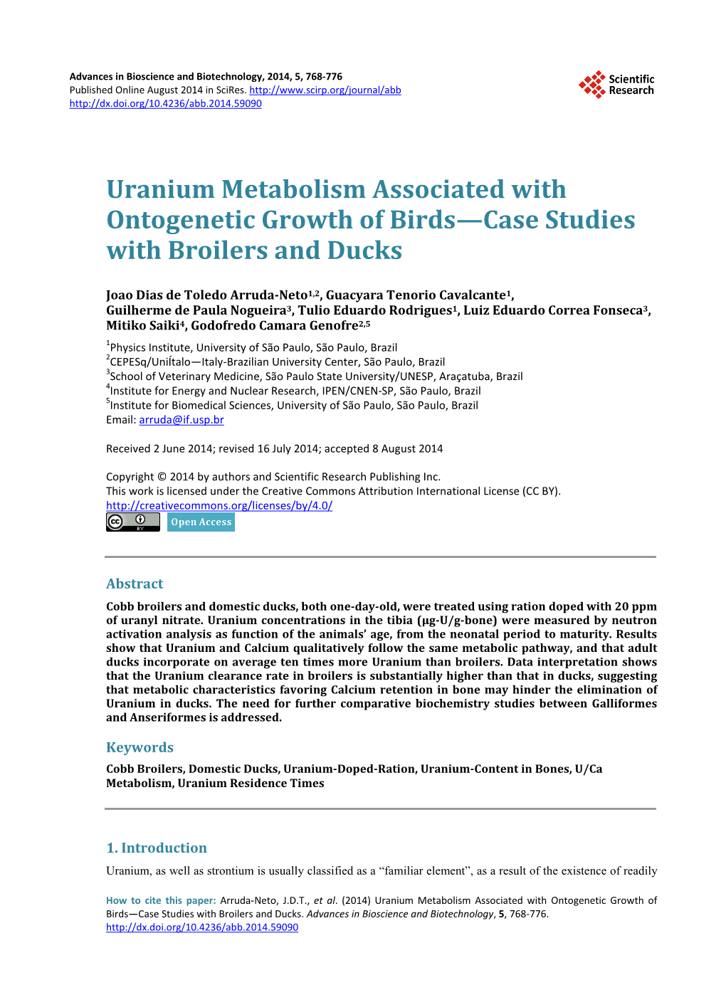 Uranium Metabolism Associated with Ontogenetic Growth of Birds—Case Studies with Broilers and Ducks