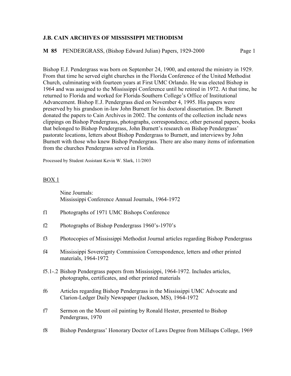 Bishop Edward Julian) Papers, 1929-2000 Page 1