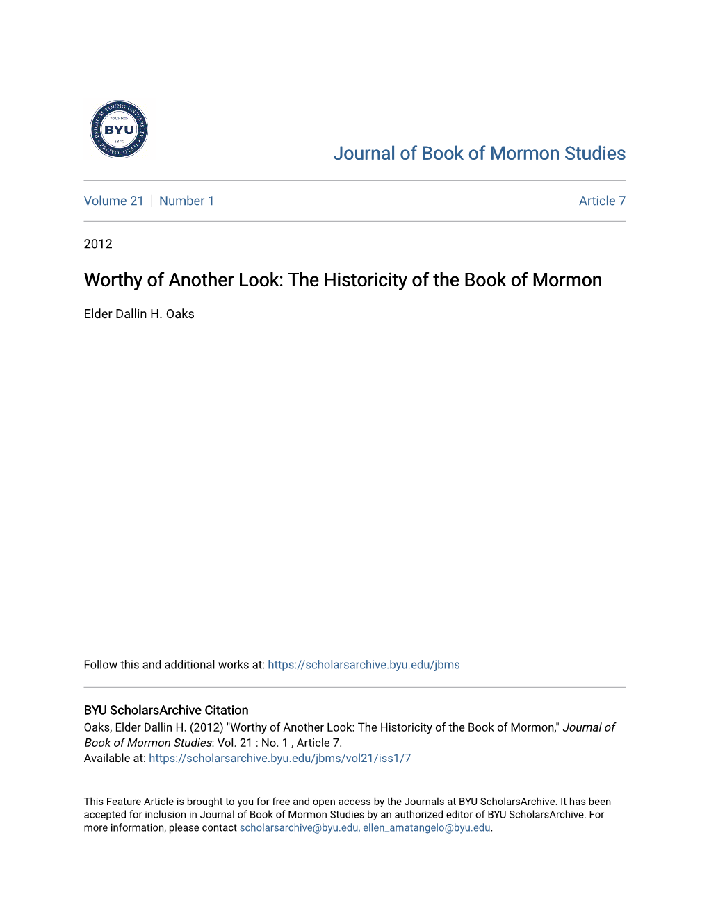 Worthy of Another Look: the Historicity of the Book of Mormon