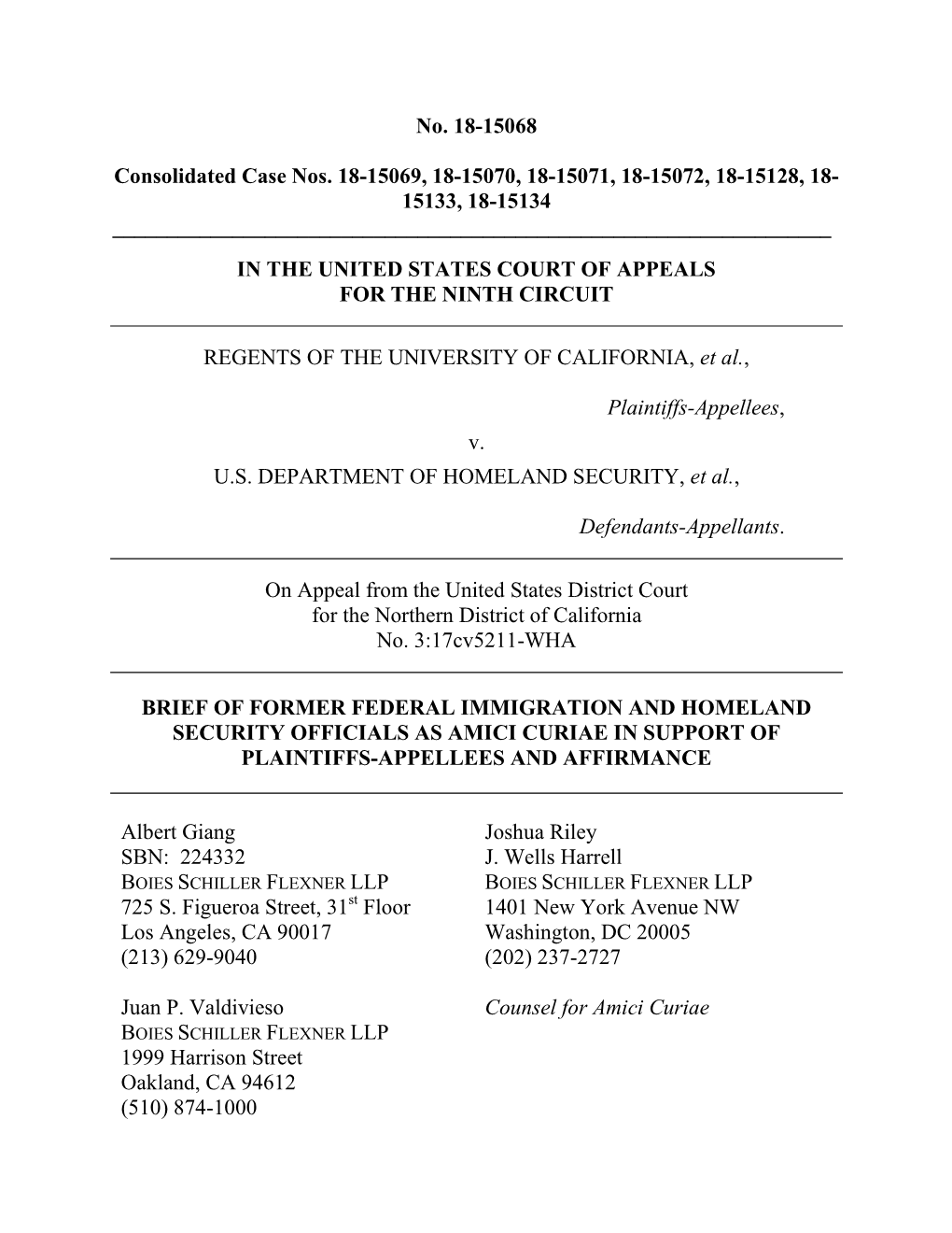Brief of Former Federal Immigration and Homeland Security Officials As Amici Curiae in Support of Plaintiffs-Appellees and Affirmance