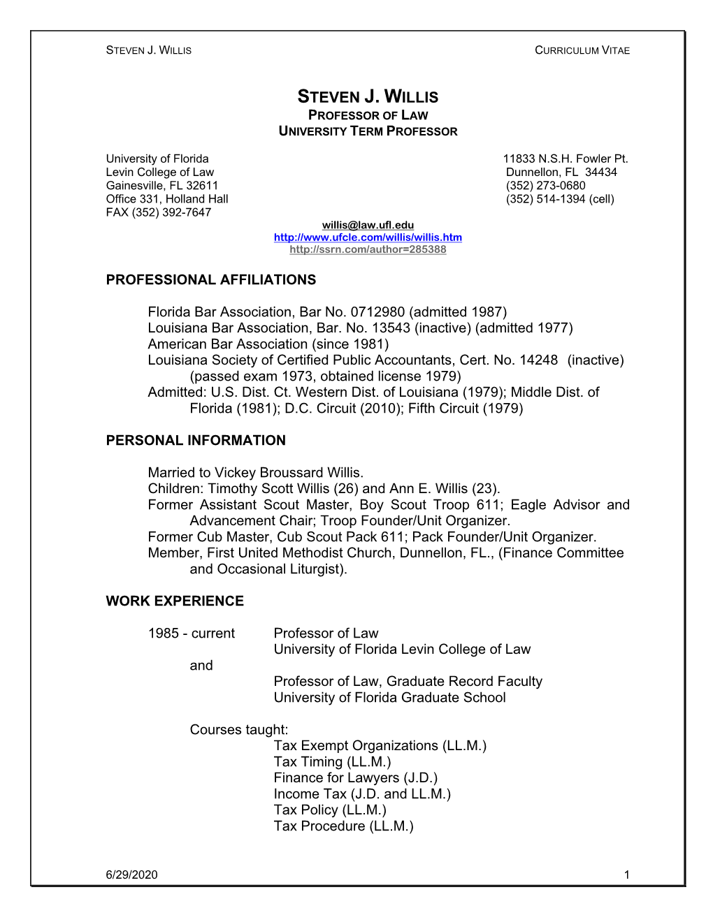 Steven J. Willis Curriculum Vitae