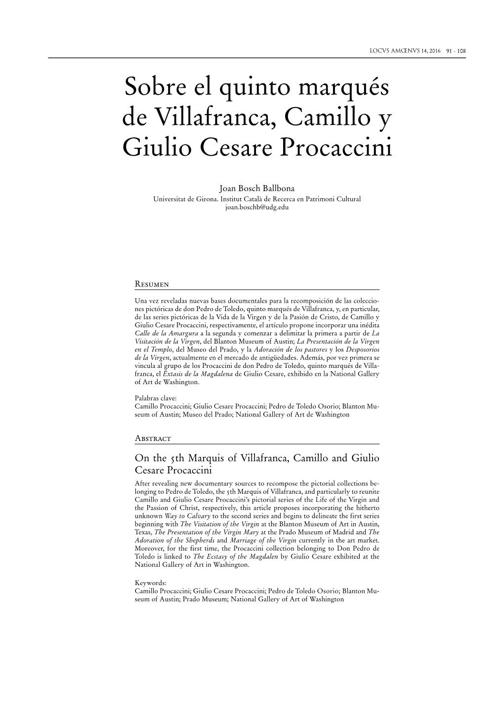 Sobre El Quinto Marqués De Villafranca, Camillo Y Giulio Cesare Procaccini