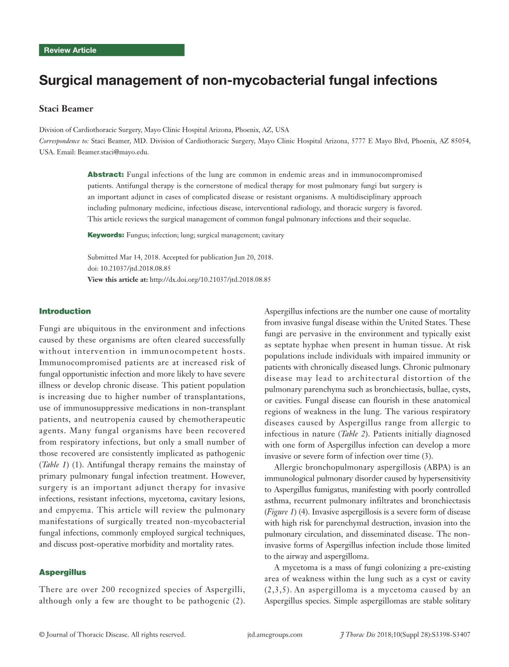 Surgical Management of Non-Mycobacterial Fungal Infections