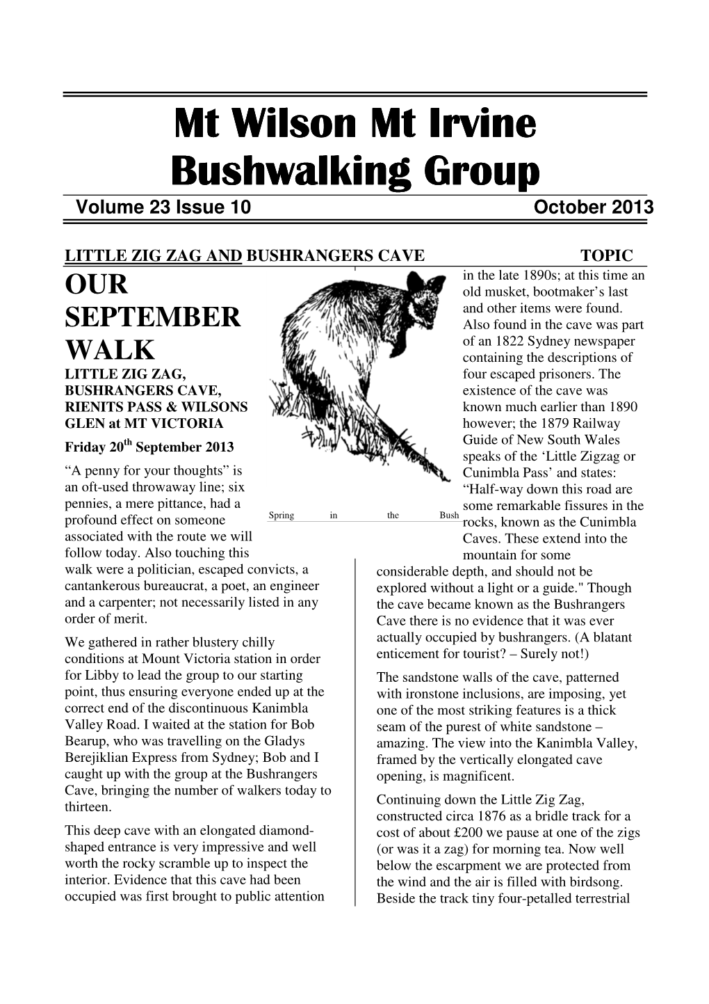 Mt Wilson Mt Irvine Bushwalking Group Volume 23 Issue 10 October 2013