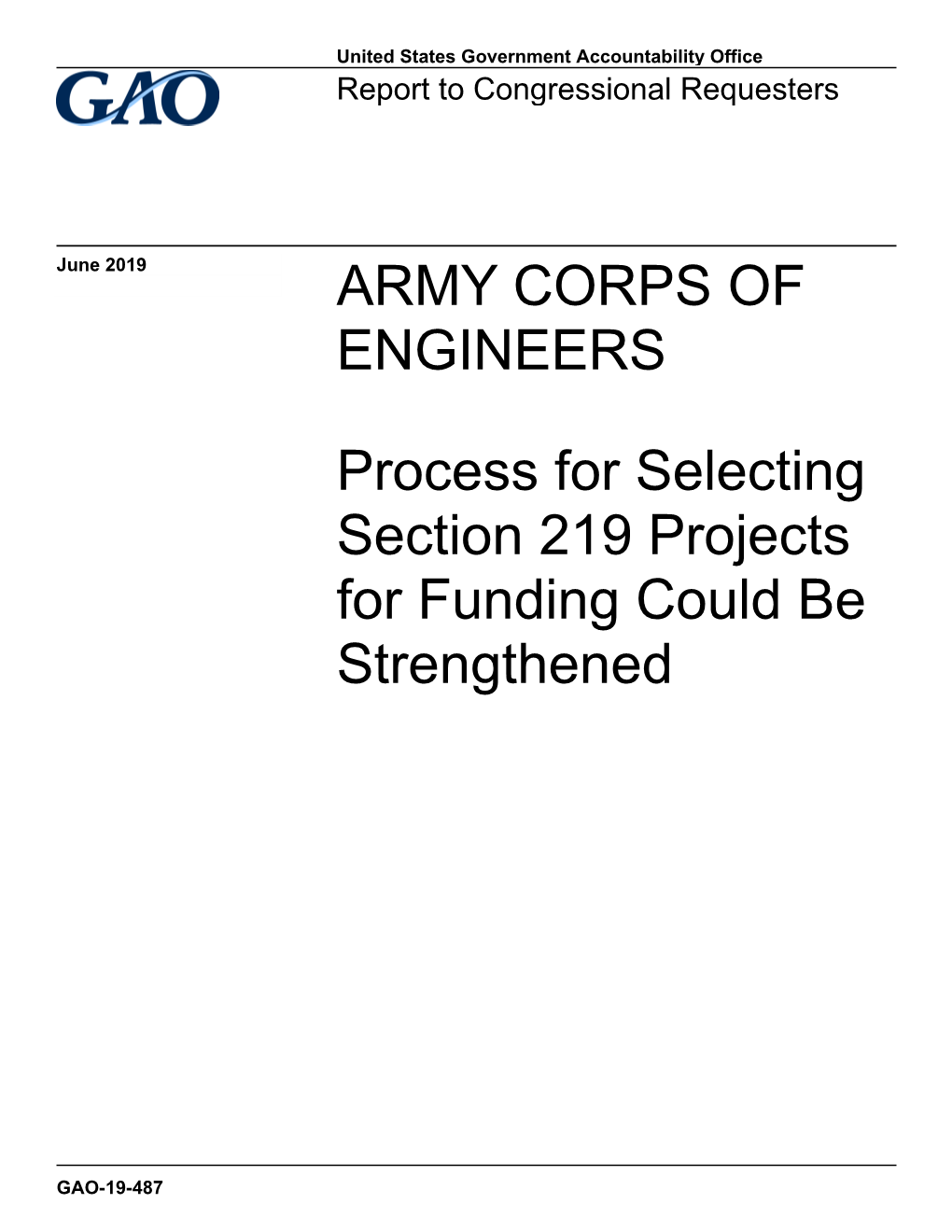 ARMY CORPS of ENGINEERS Process for Selecting Section 219 Projects for Funding Could Be Strengthened