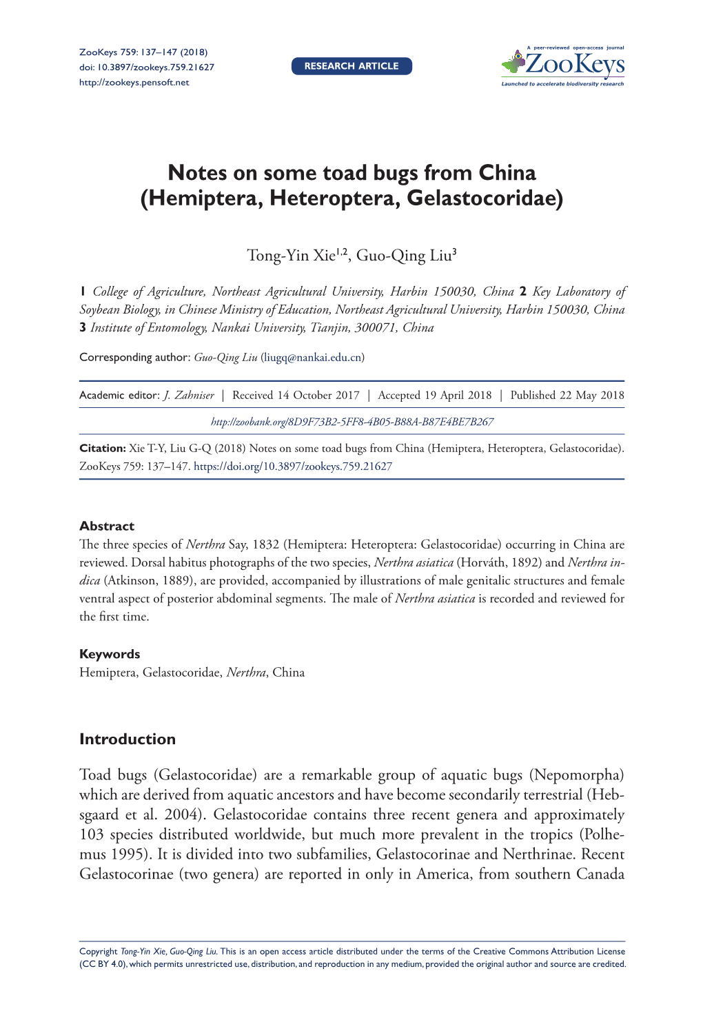 Hemiptera, Heteroptera, Gelastocoridae) 137 Doi: 10.3897/Zookeys.759.21627 RESEARCH ARTICLE Launched to Accelerate Biodiversity Research