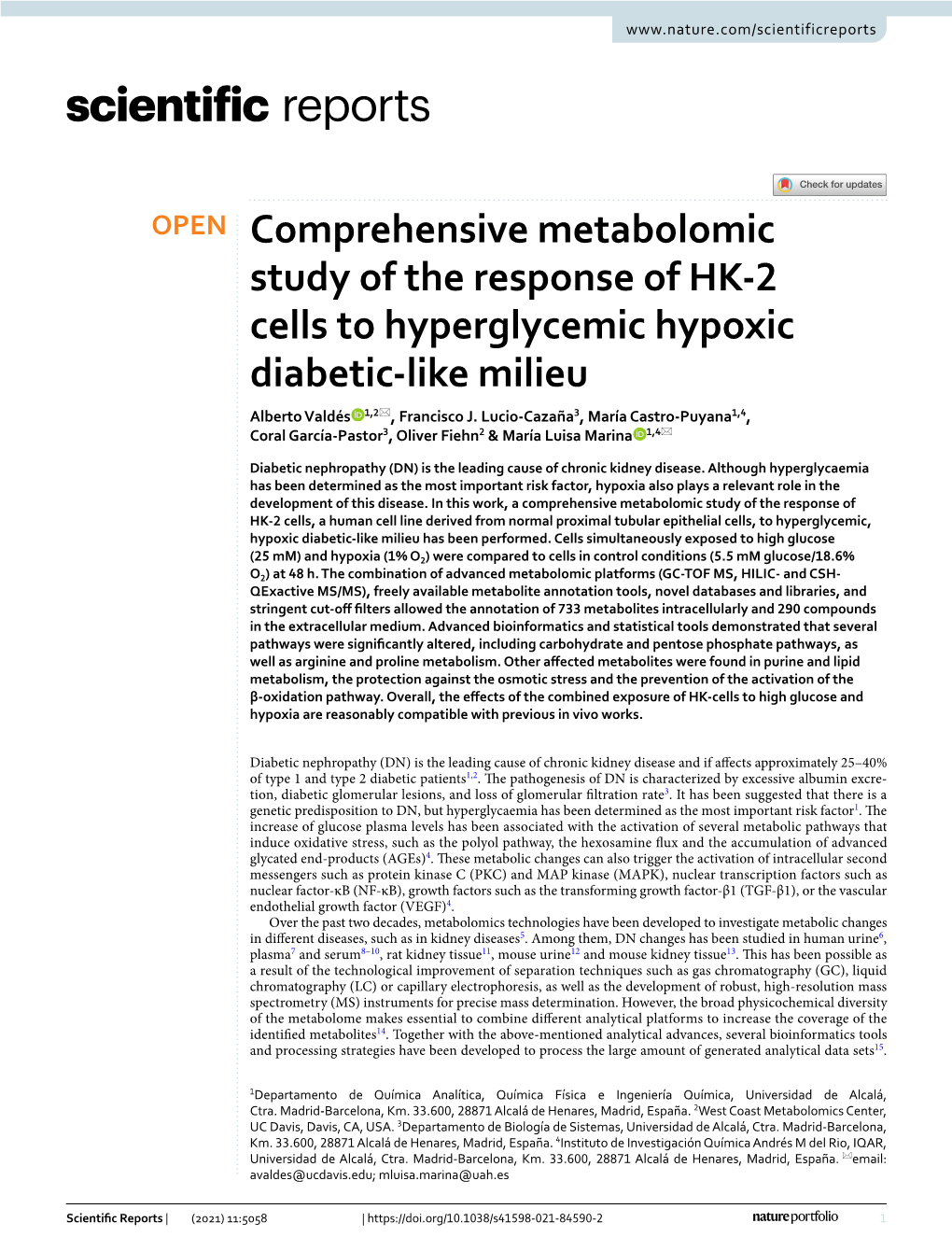 Comprehensive Metabolomic Study of the Response of HK-2 Cells to Hyperglycemic, Hypoxic Diabetic-Like Milieu Has Never Been Performed