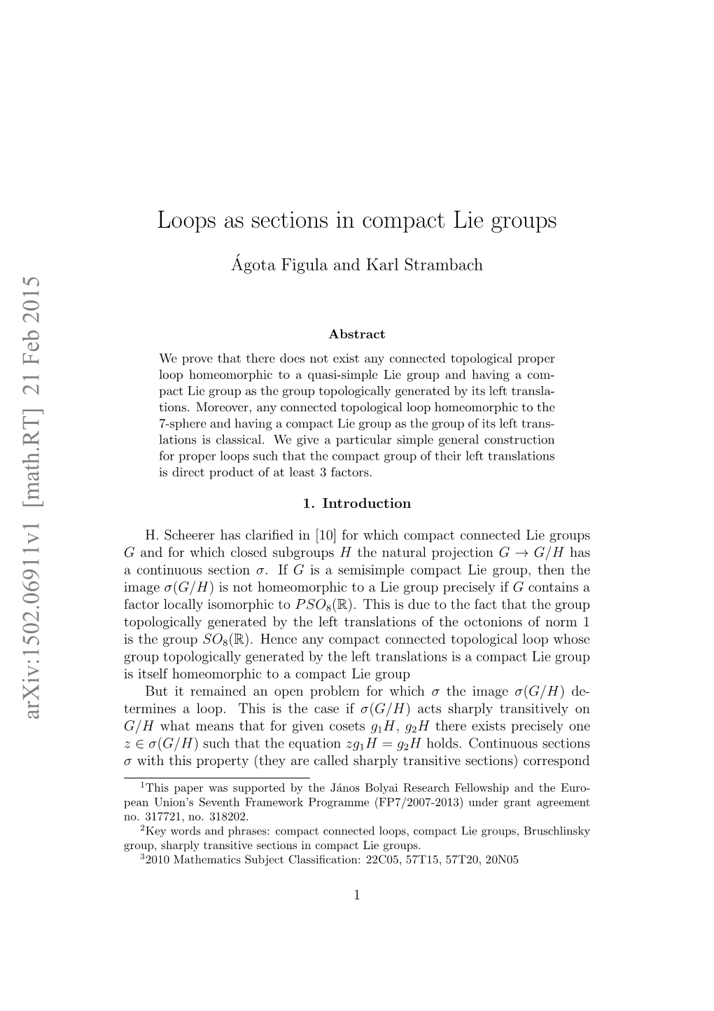 Loops As Sections in Compact Lie Groups