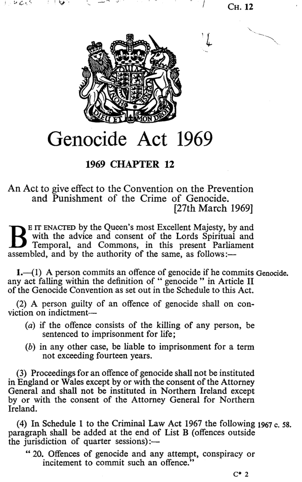 Genocide Act 1969 1969 CHAPTER 12