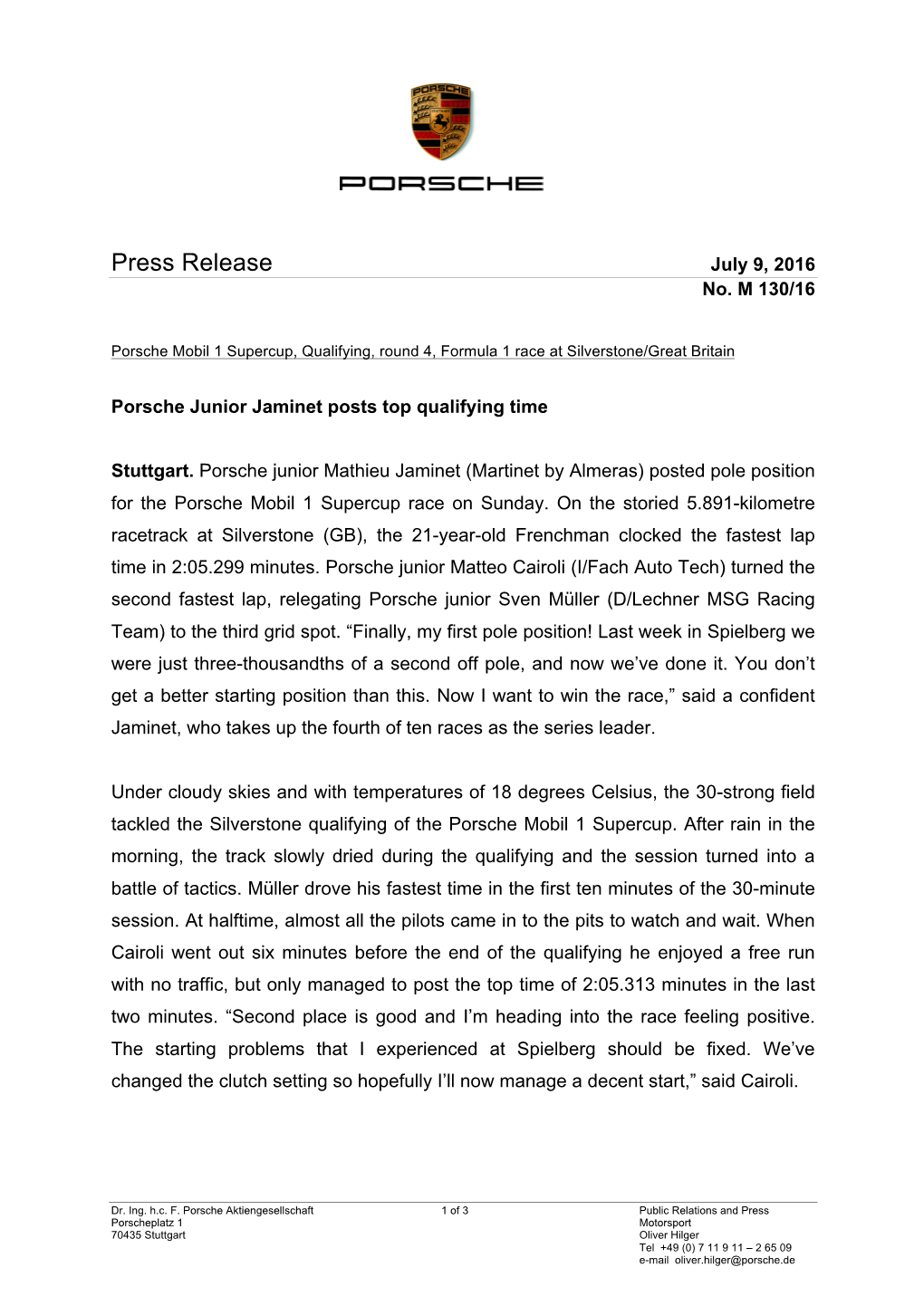 Press Release July 9, 2016 No