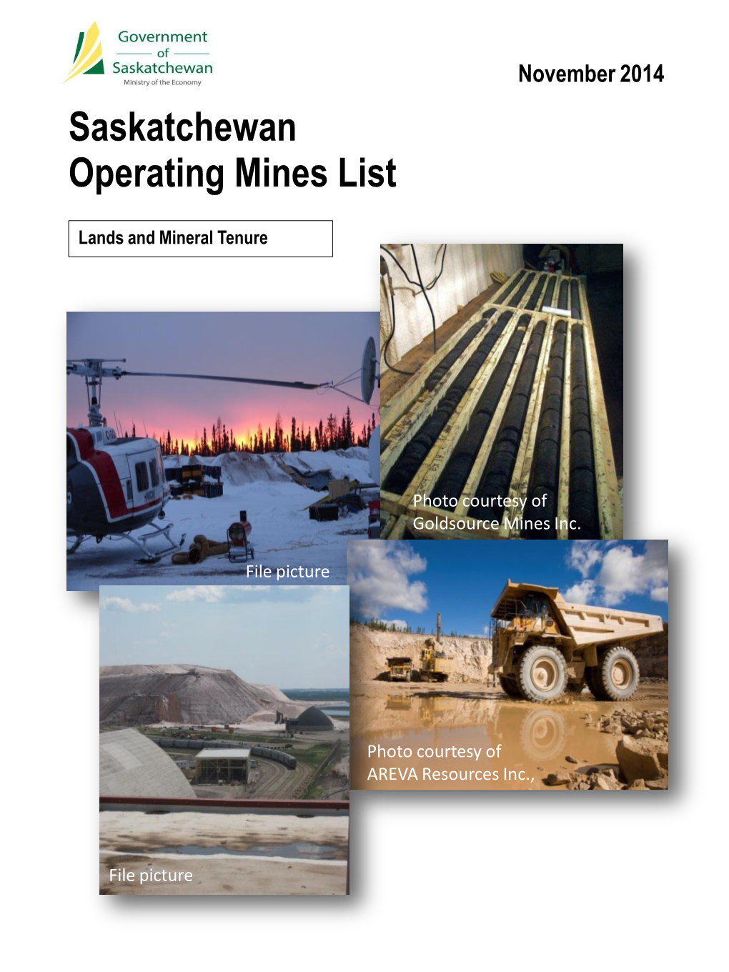 Saskatchewan Operating Mines List November 2014
