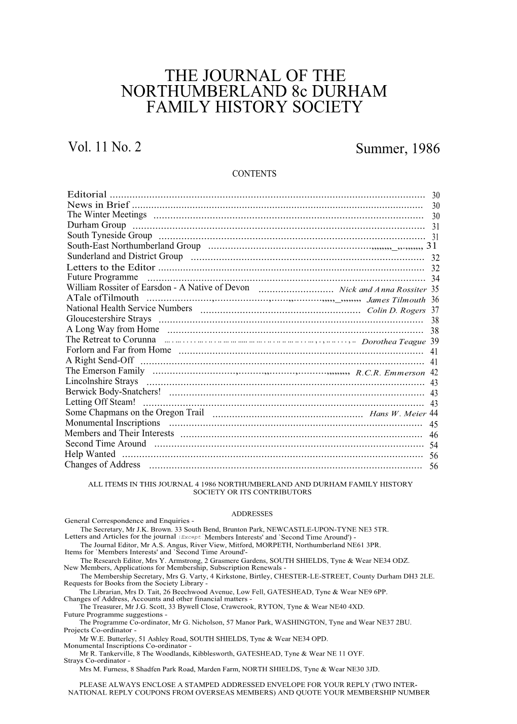 THE JOURNAL of the NORTHUMBERLAND 8C DURHAM FAMILY HISTORY SOCIETY