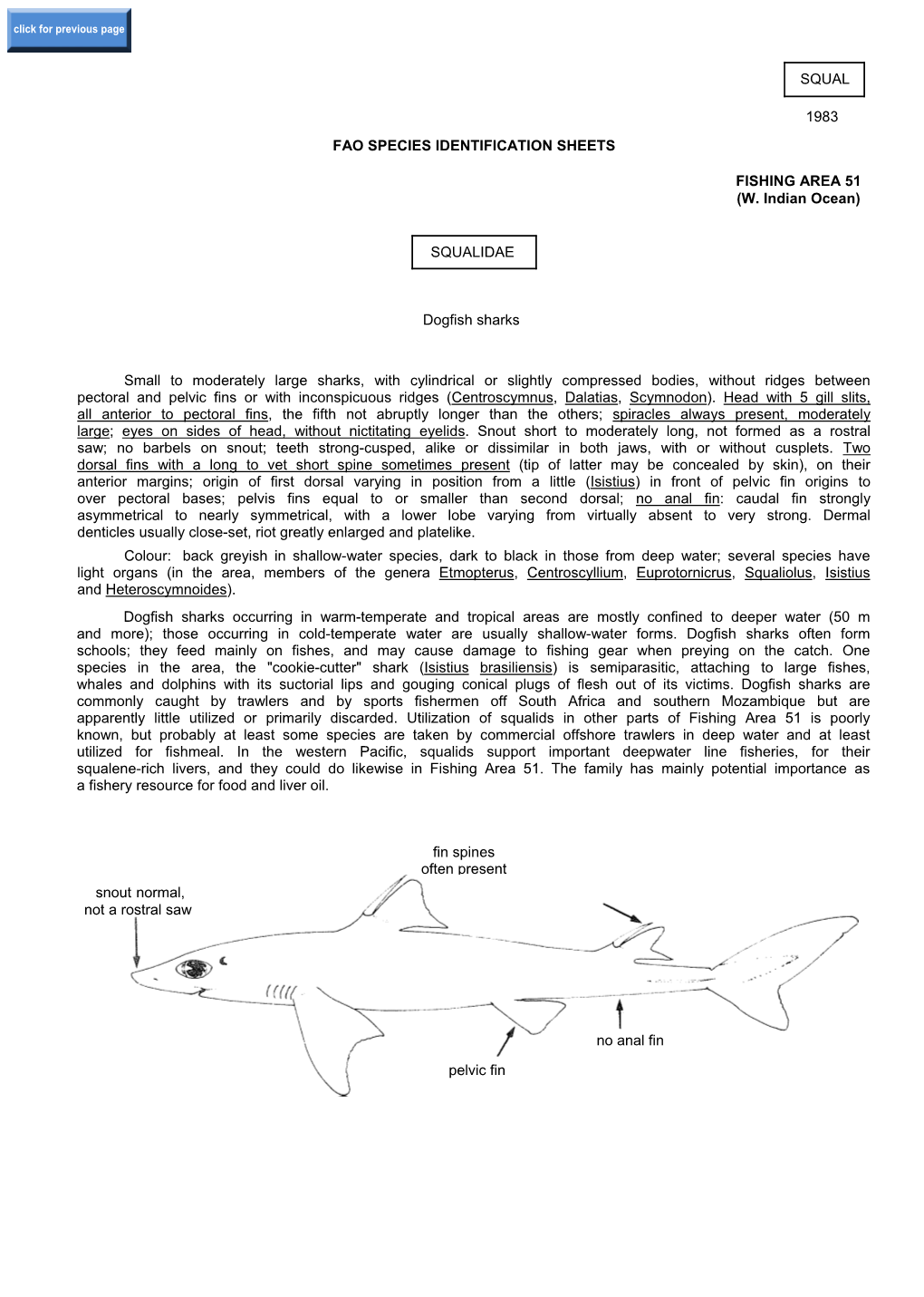 SQUALIDAE Dogfish Sharks Small to Moderately Larg