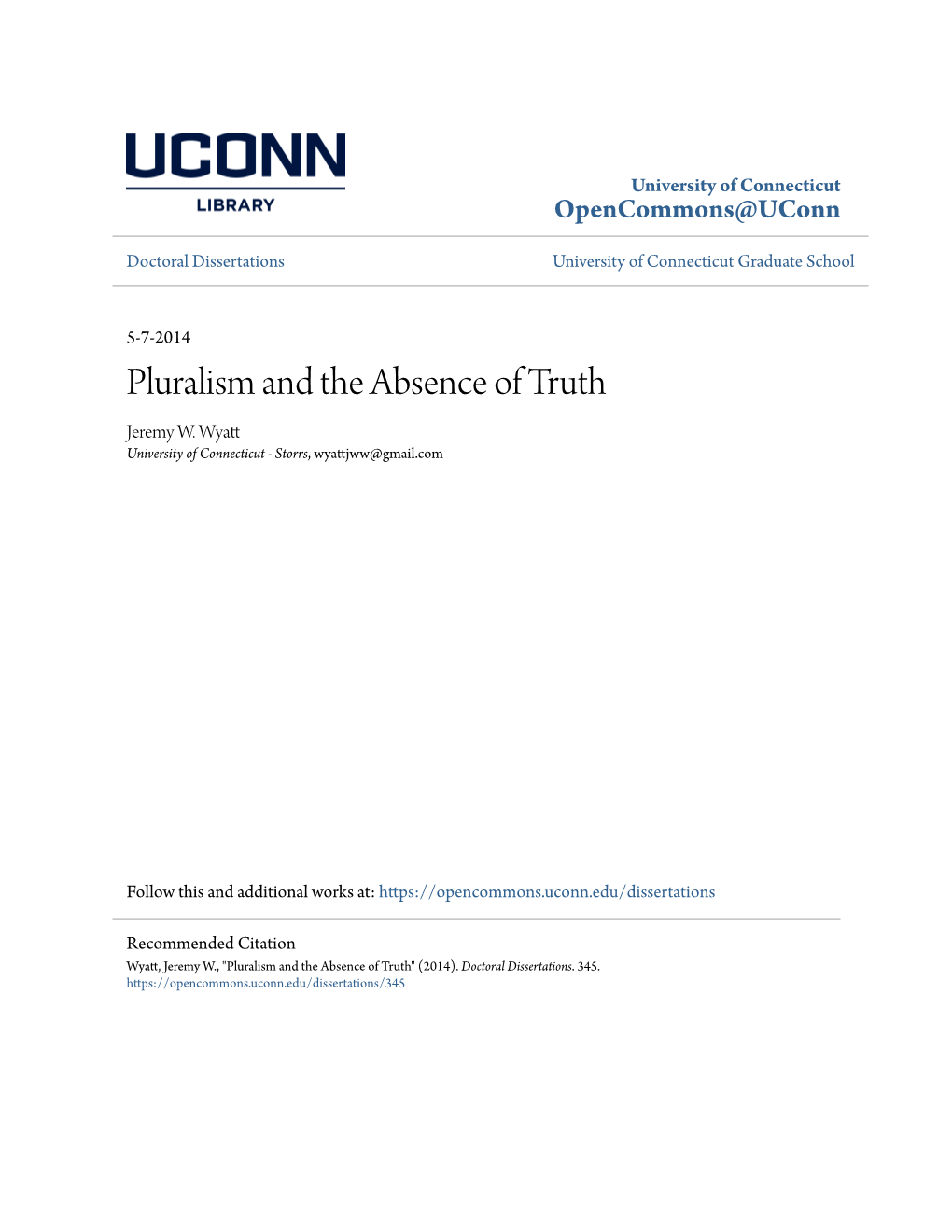 Pluralism and the Absence of Truth Jeremy W