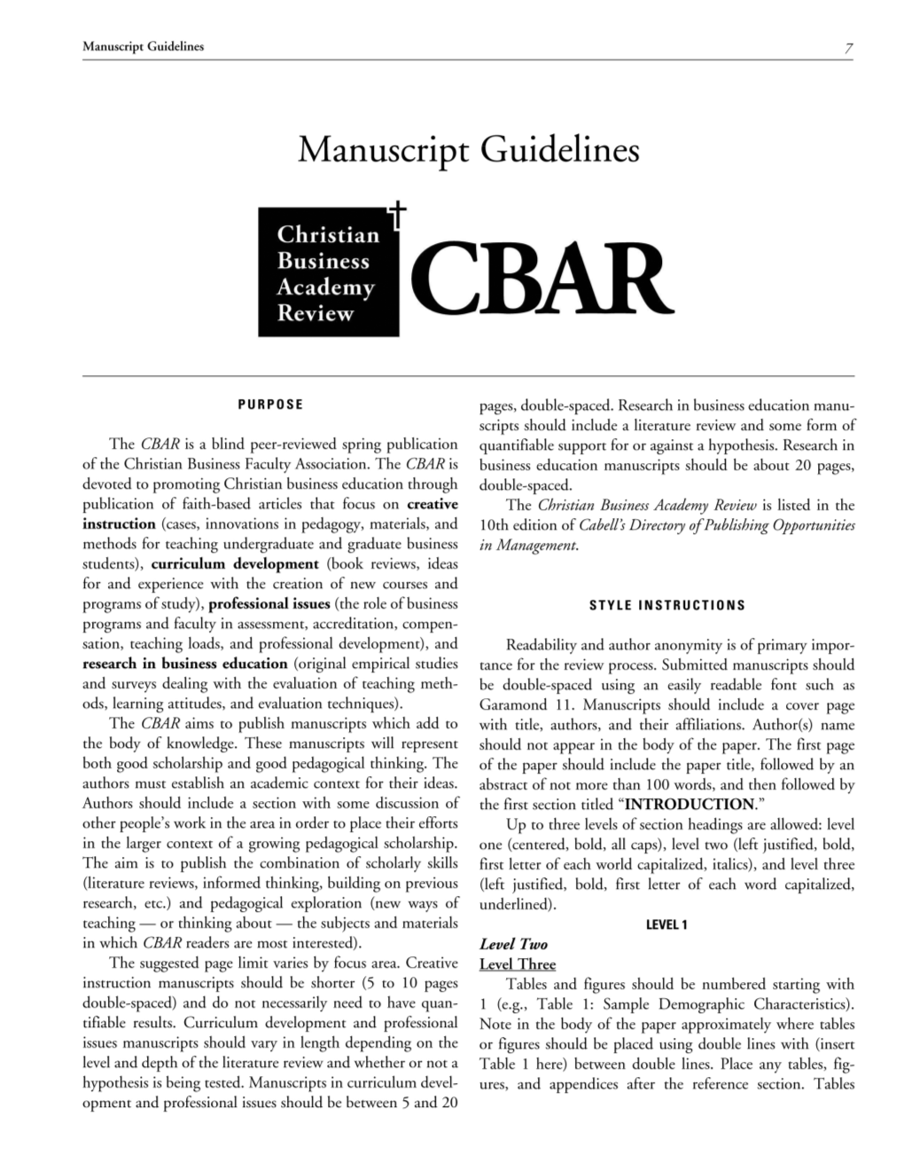 The CBAR Is a Blind Peer-Reviewed Spring Publication of the Christian