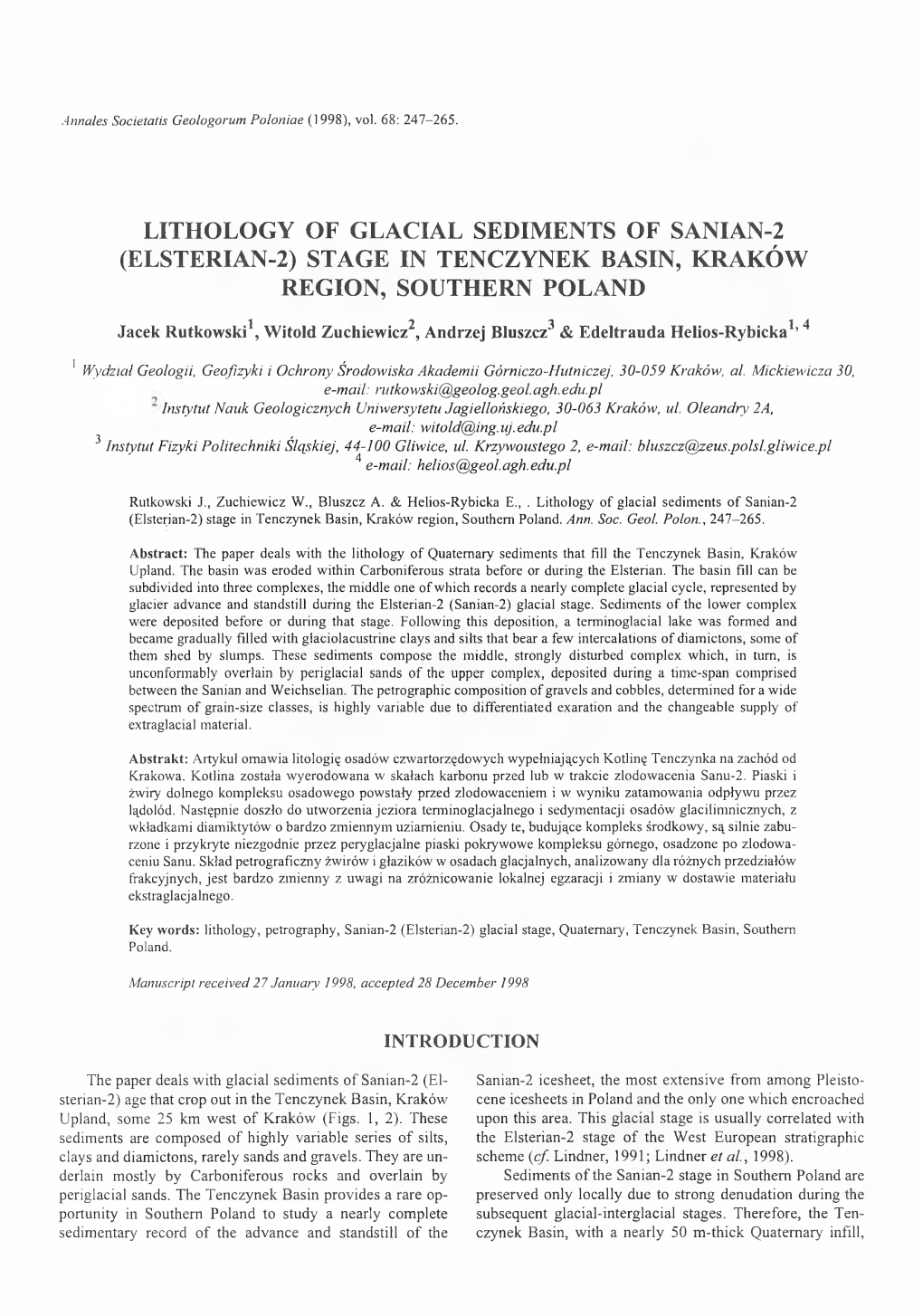 Lithology of Glacial Sediments of Sanian-2 (Elsterian-2) Stage in Tenczynek Basin, Kraków Region, Southern Poland