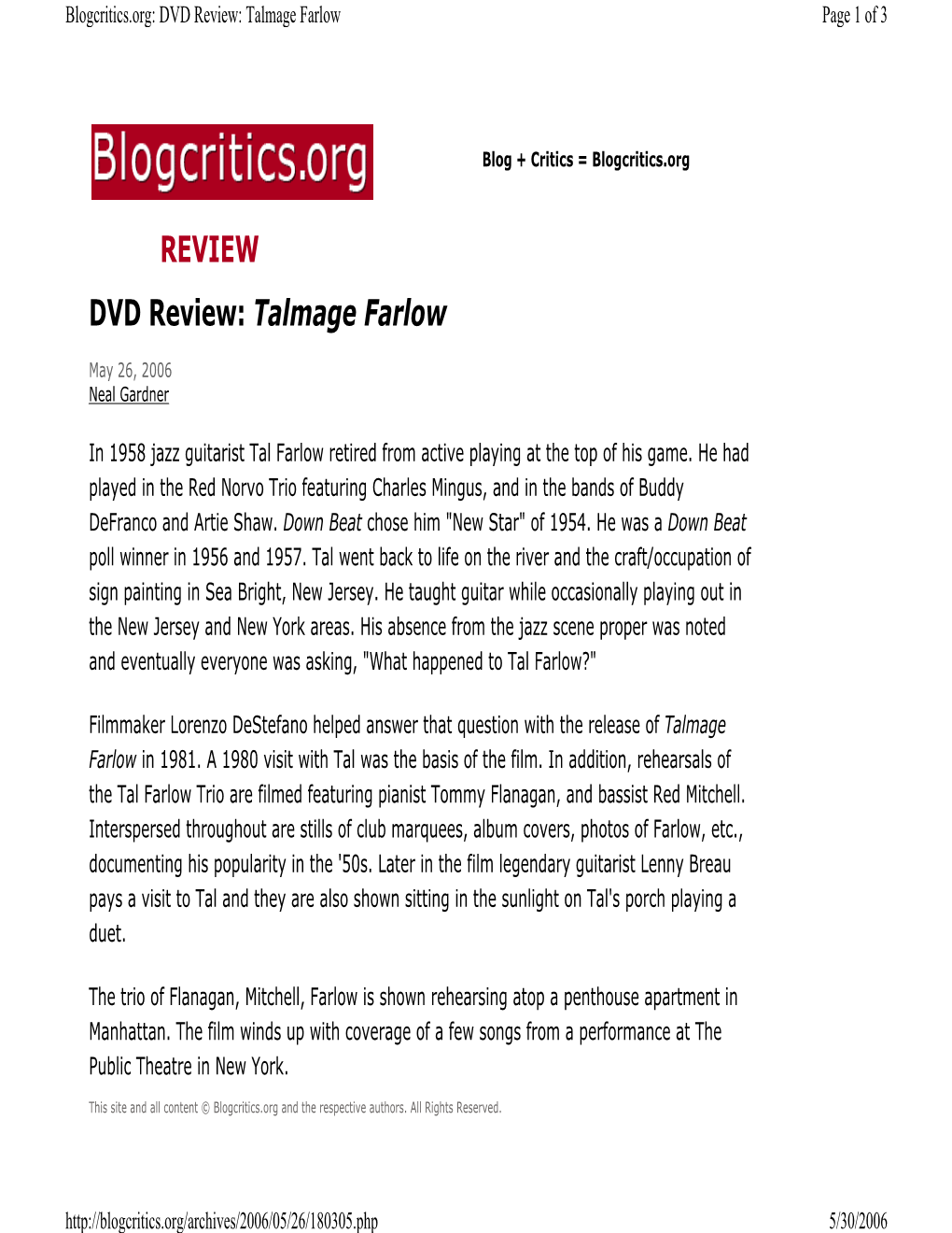 DVD Review: Talmage Farlow REVIEW