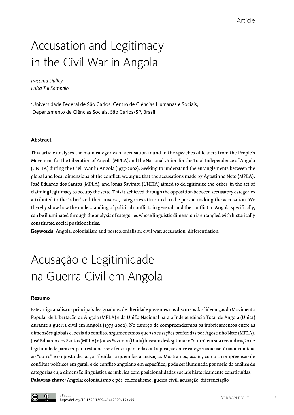 Accusation and Legitimacy in the Civil War in Angola