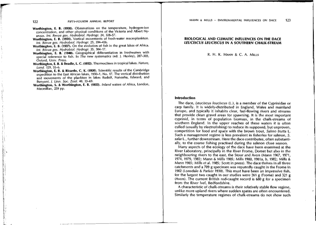 Biological and Climatic Influences on the Dace Leuciscus Leuciscus in a Southern Chalk-Stream