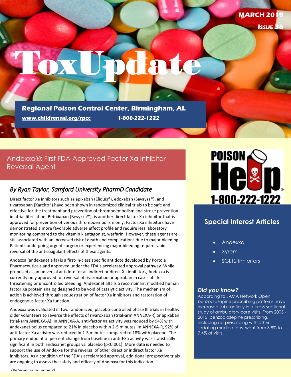 Special Interest Articles MARCH 2019 Regional Poison Control Center