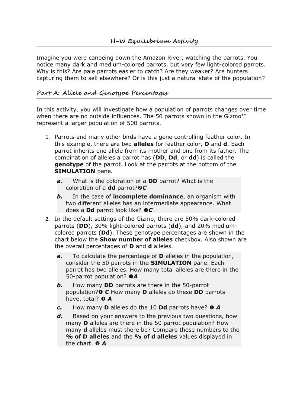 Part A: Allele and Genotype Percentages