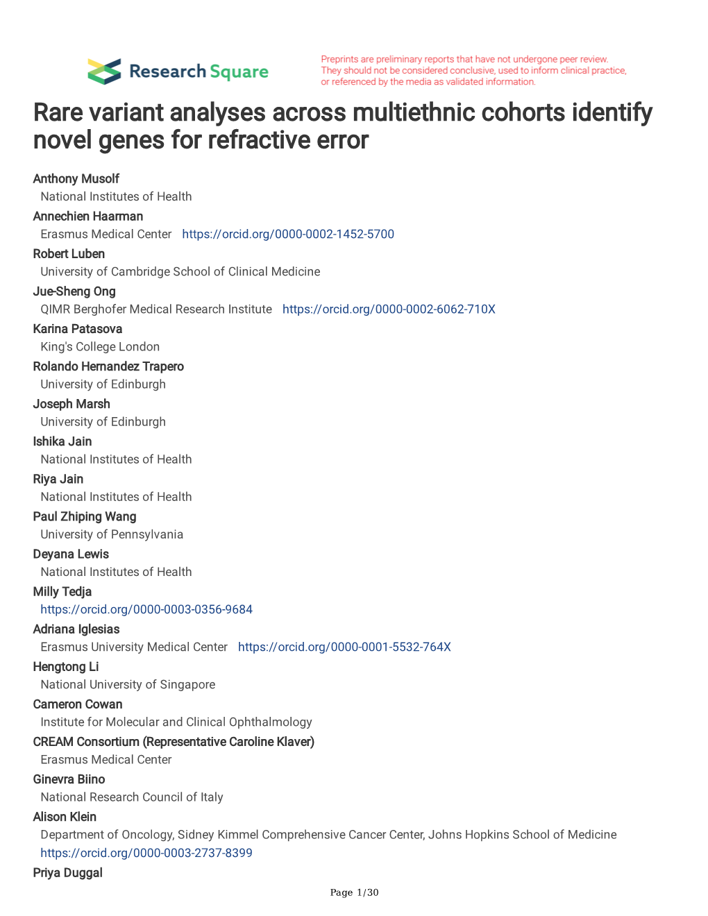 Rare Variant Analyses Across Multiethnic Cohorts Identify Novel Genes for Refractive Error