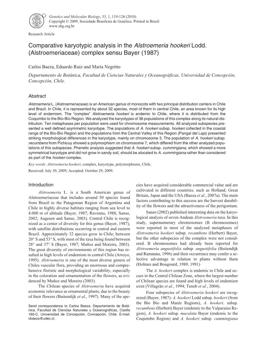 Comparative Karyotypic Analysis in the Alstroemeria Hookeri Lodd