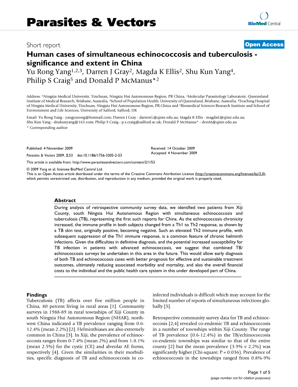 Human Cases of Simultaneous Echinococcosis and Tuberculosis-Significance and Extent in China