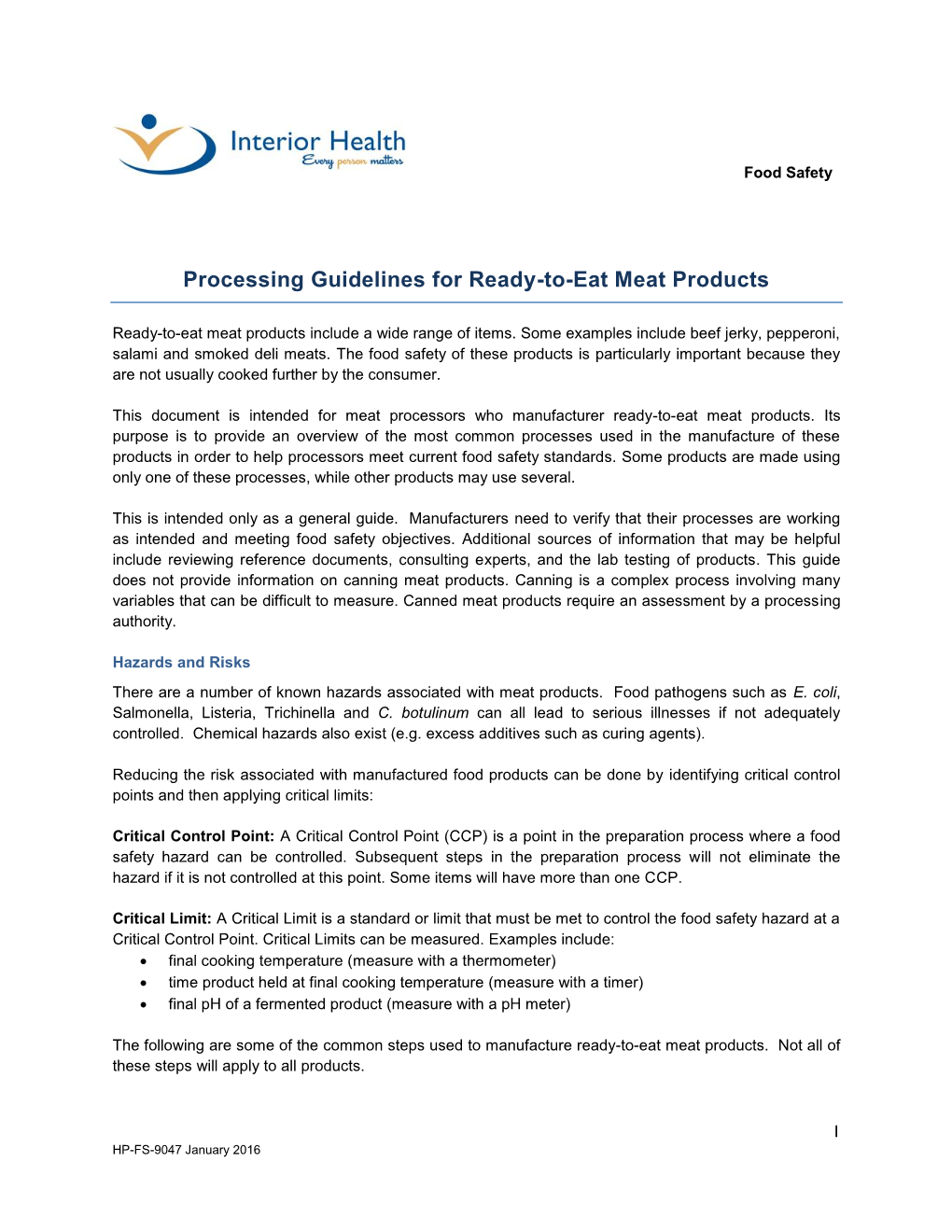 HP-FS-9047 Processing Guidelines for Ready to Eat Meat