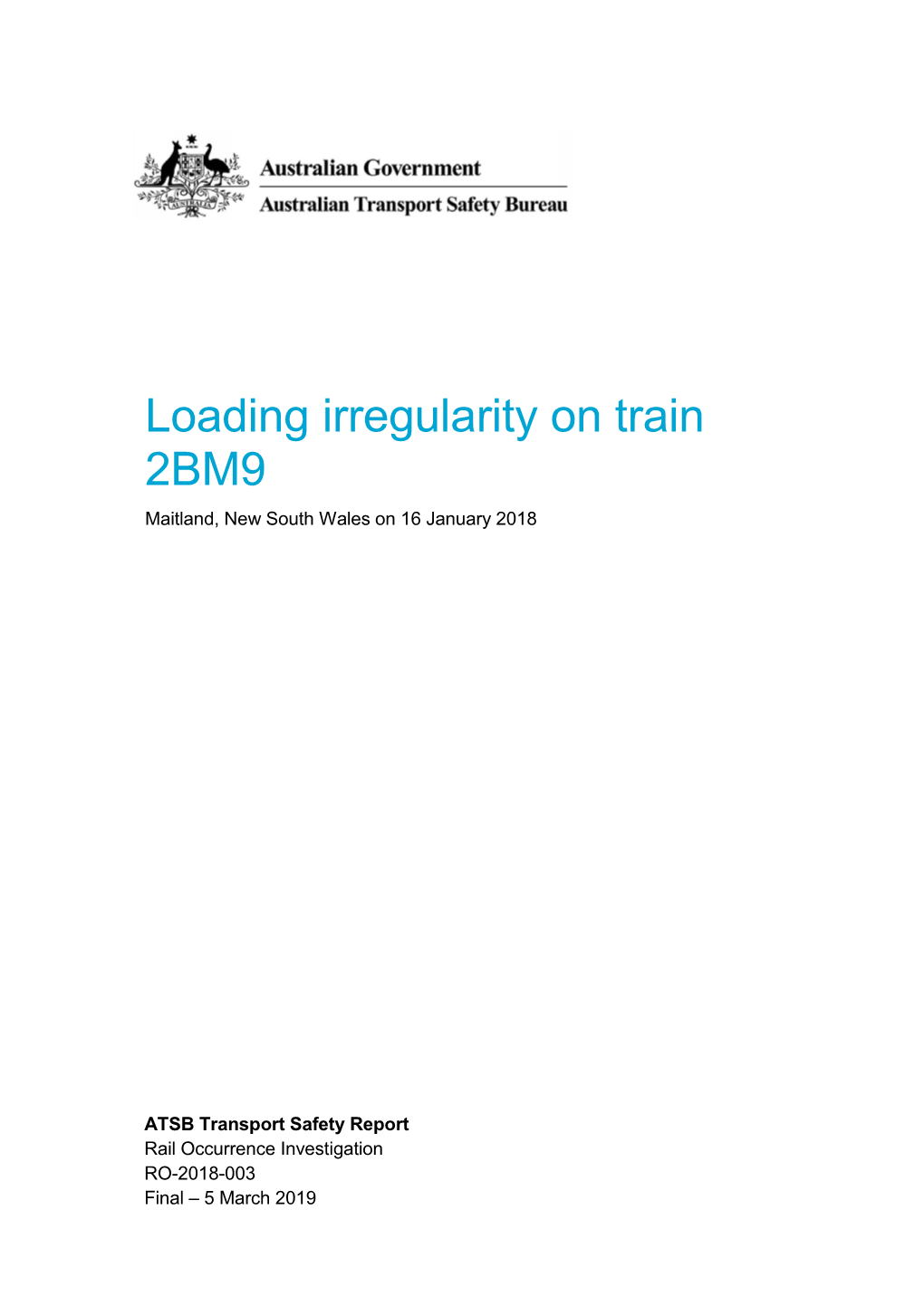 Loading Irregularity on Train 2BM9 Maitland, NSW