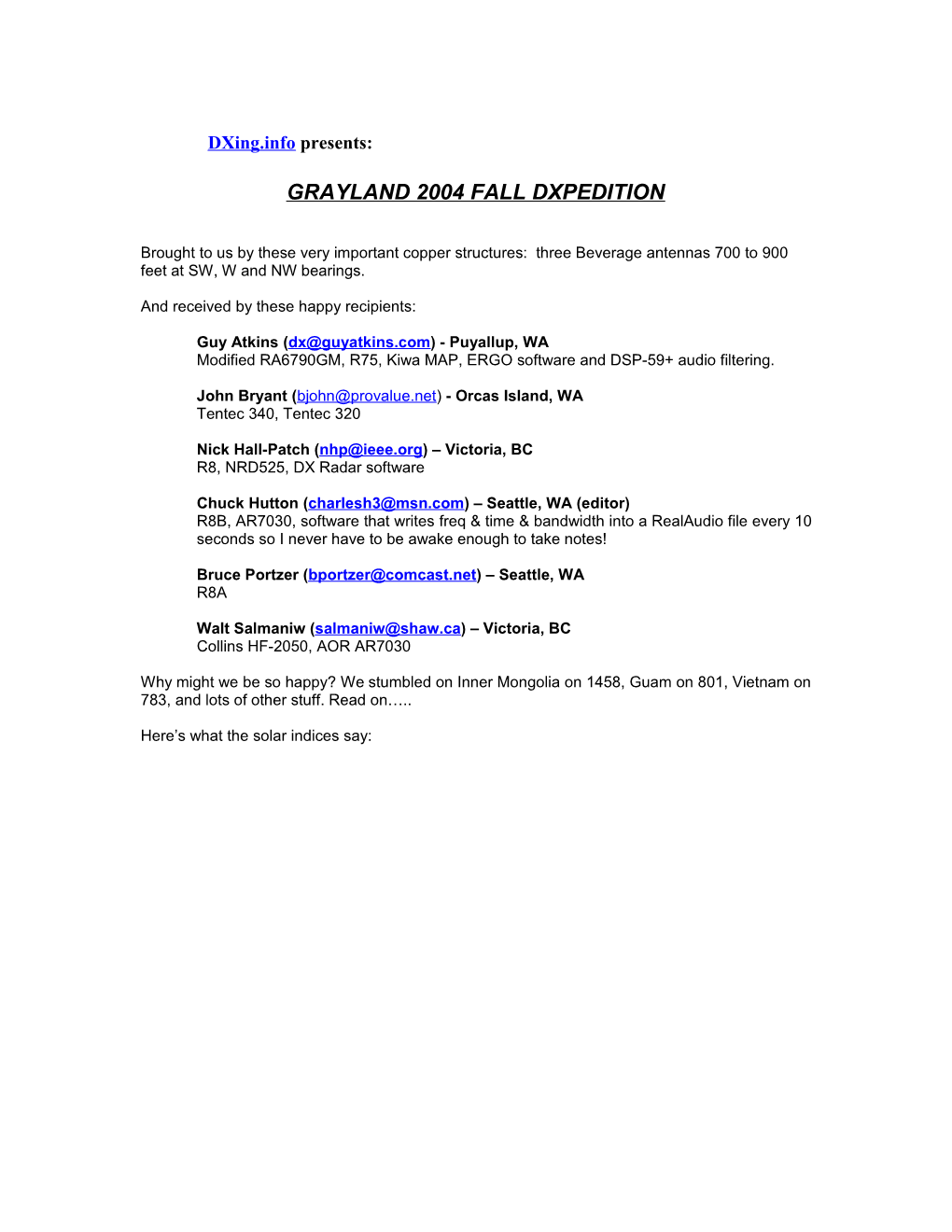 GRAYLAND DXPEDITION - October 15Th Through 17Th