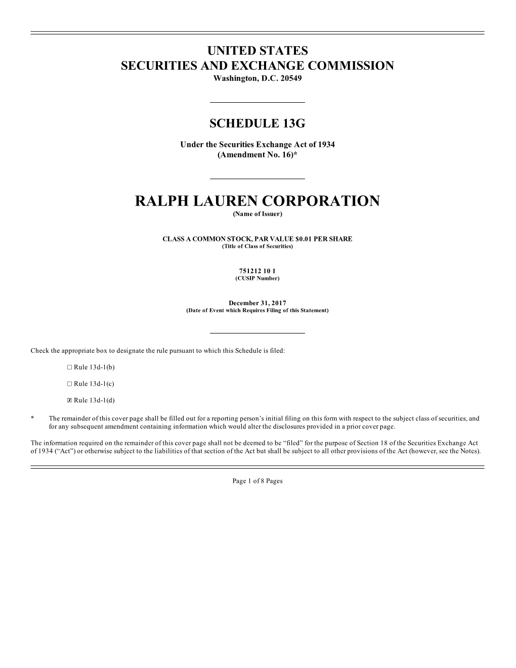 RALPH LAUREN CORPORATION (Name of Issuer)