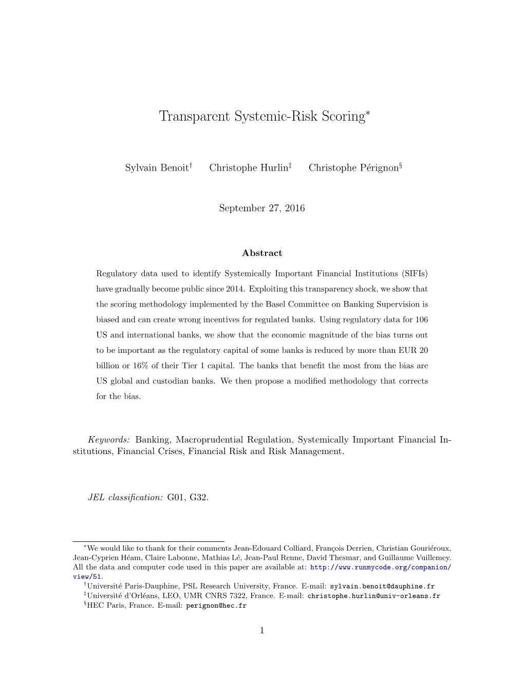 Transparent Systemic-Risk Scoring∗