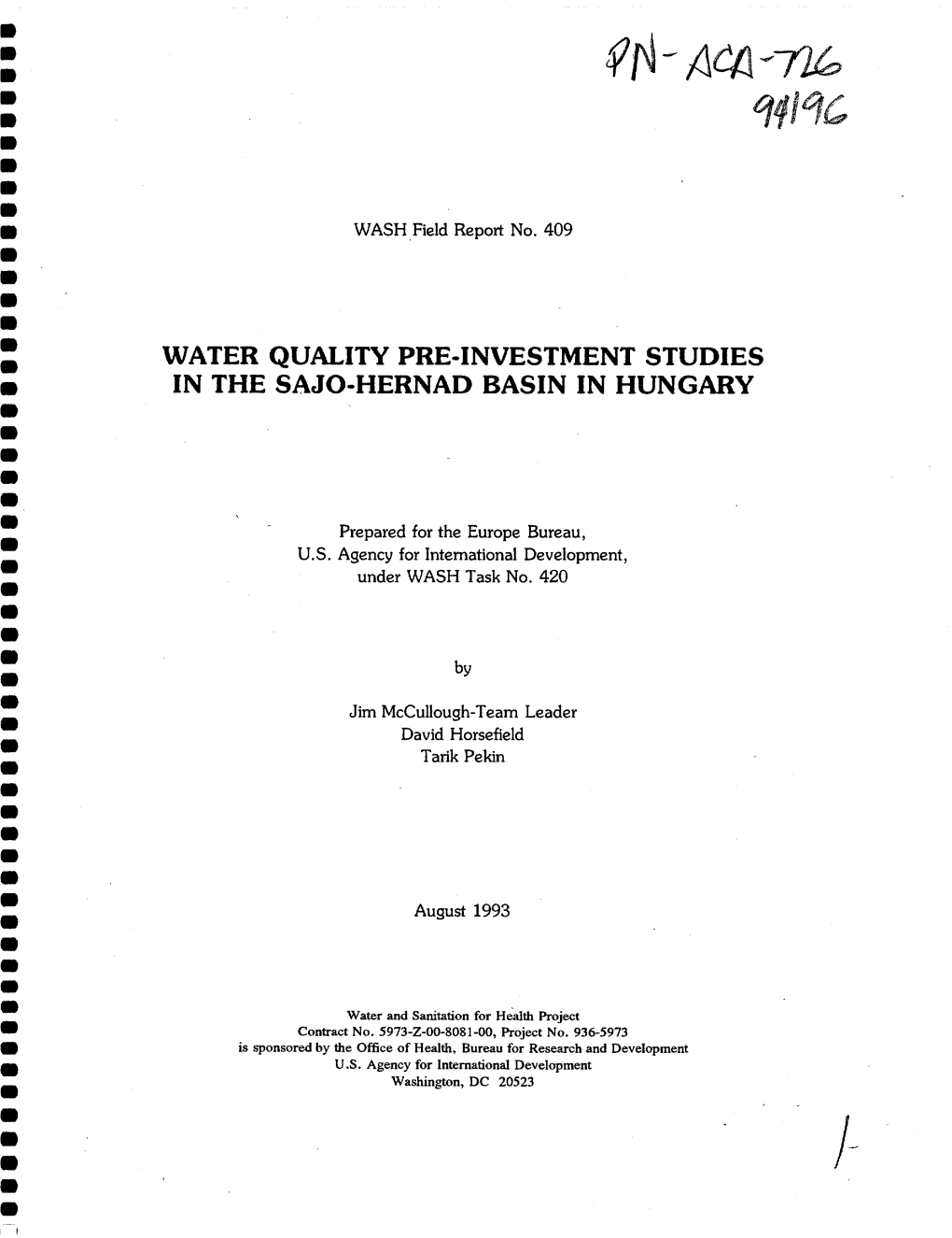 Water Quality Pre-Investment Studies in the Sajo-Hernad Basin in Hungary